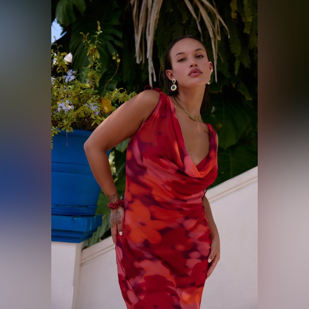 NWT Bydee USA Red and Orange Cowl Neck Dress